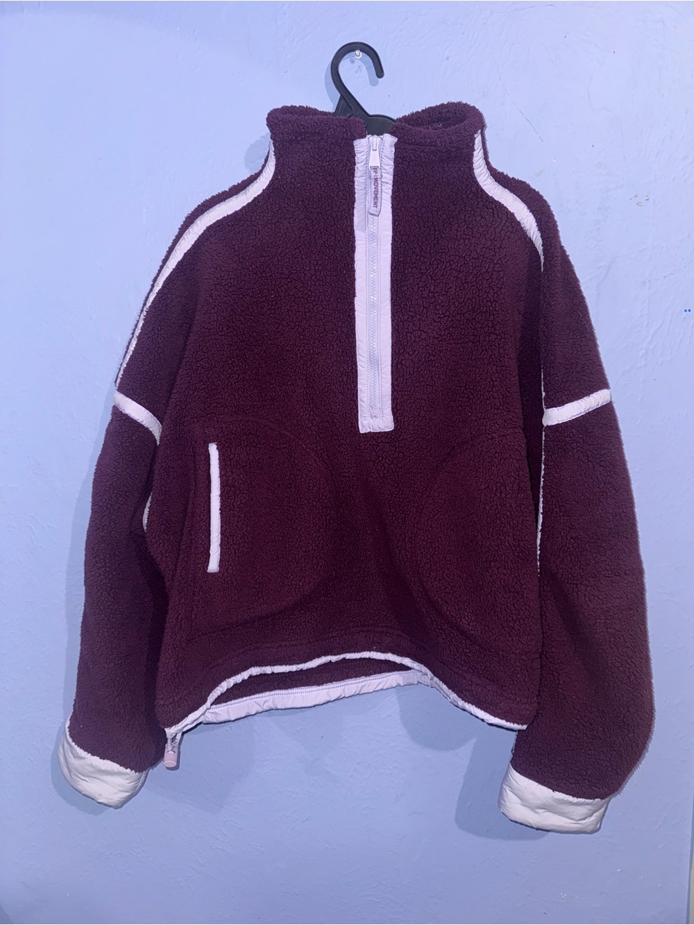 FP Movement by Free People Burgundy Sherpa Pullover with Lilac Trim